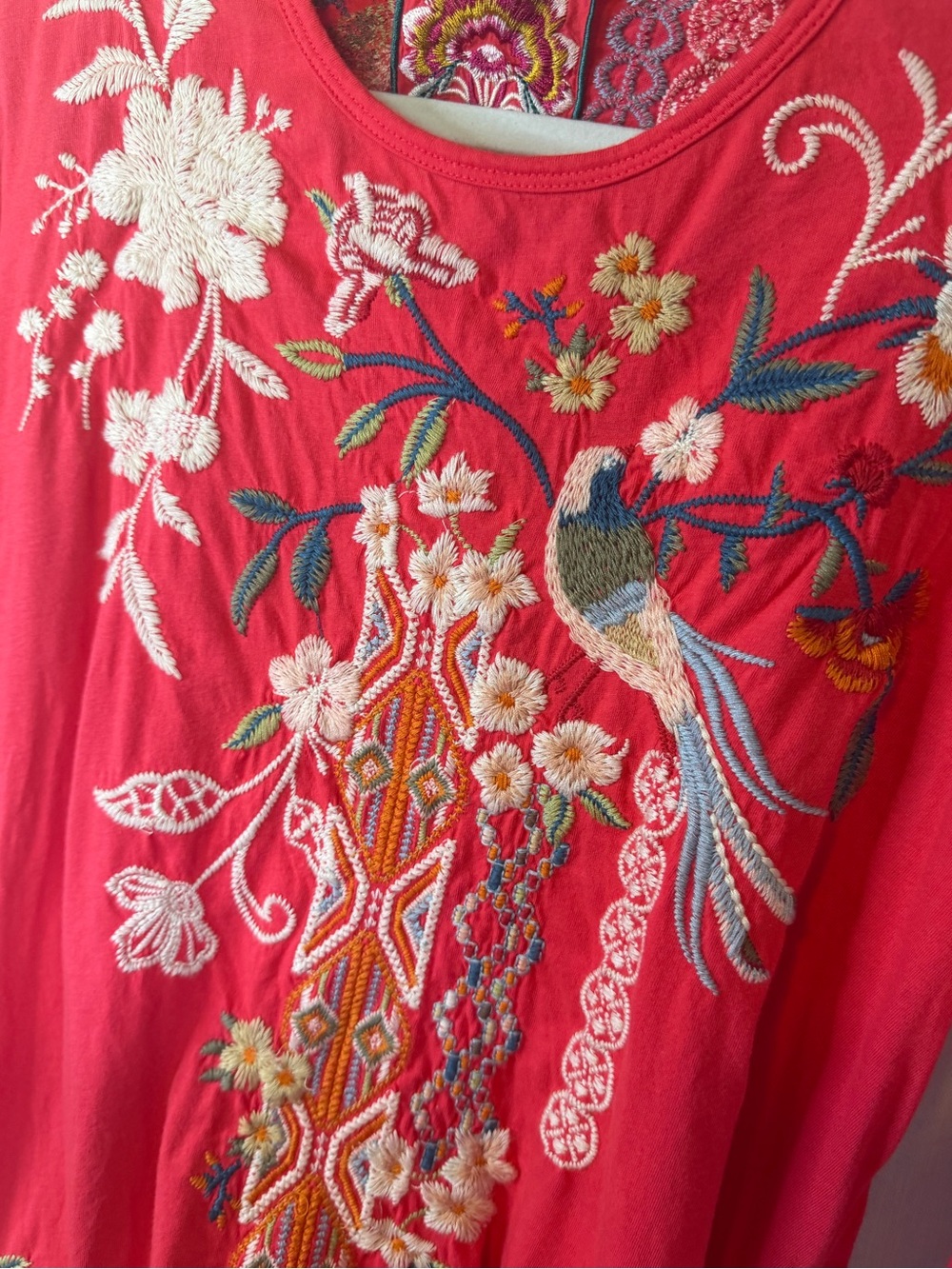 Johnny Was Ellia Fuchsia Embroidered Bird Floral Tunic Boho Cottagecore M - Picture 10 of 15